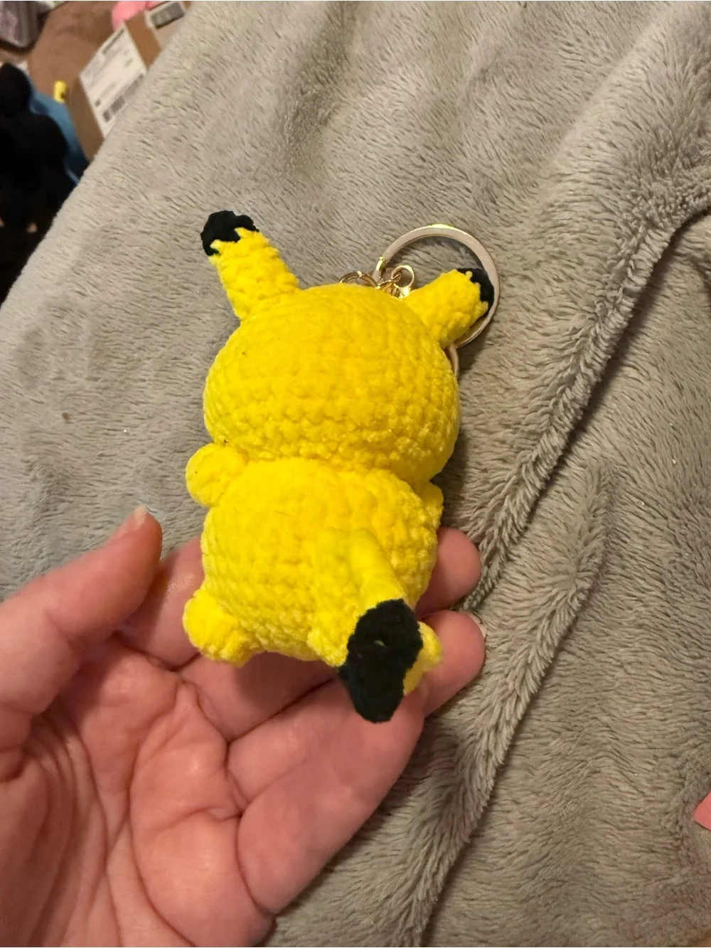 Yellow Pikachu-Style Plush Keychain - Knitted Kids Toy